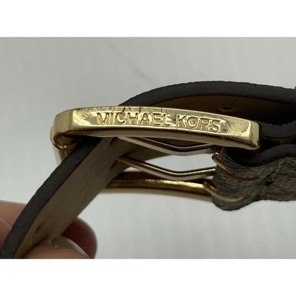 Michael Kors Women\'s Gold Buckle Belt, Brown/Luggage MK Logo Size S main image 7
